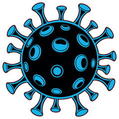 COVID-19 virus illustration in black silhouette, flat vector style for medical and pandemic-related designs.