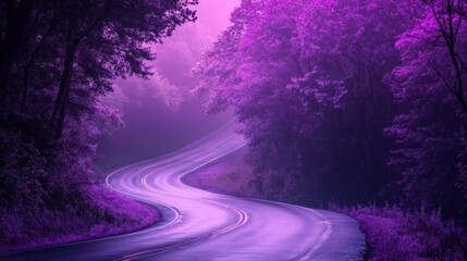 Surreal abstract landscape of endless purple pathways with dreamy mist and soft gradient light in futuristic fantasy environment, ideal for creative backgrounds, digital art projects, and visionary wa