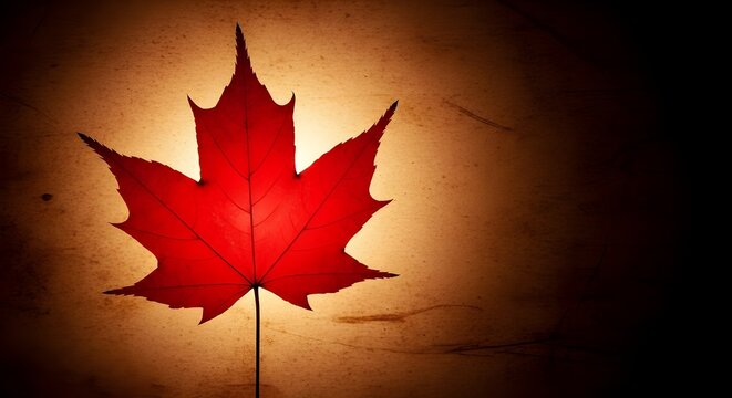 red Maple Leaf Silhouette on  Textured Background