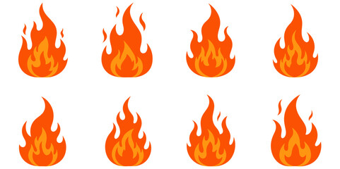 set of fire icons are isolated on white background