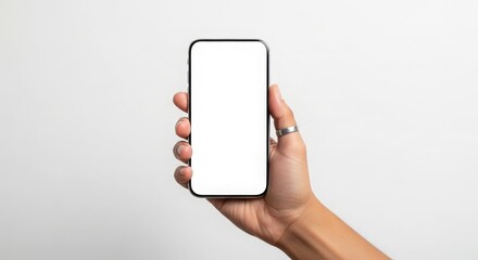 Smartphone Mockup Hand Holding Blank Screen Mobile Phone, White Background