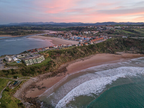 Sunset in Suances, Los Locos Beach, La Concha Beach. Cantabria. Cantabrian Sea