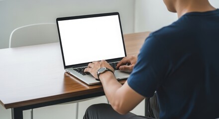 Person Working on Laptop with Blank Screen Mockup Perfect for Website or App Presentation