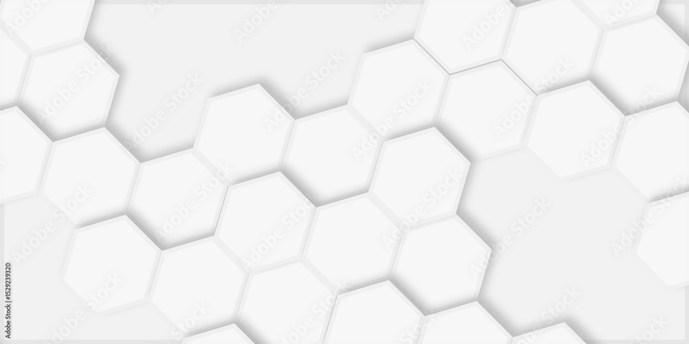 Aufkleber  pattern of hexagons white background repeating hexagonal pattern with soft shadows around them.