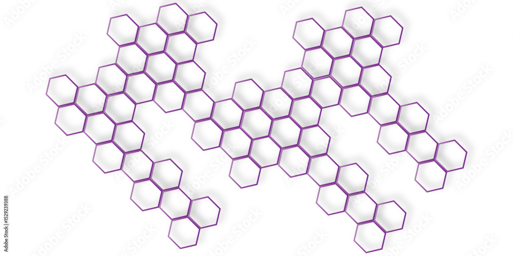 Poster purple hexagons white background creating a pattern line.