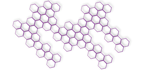 purple hexagons white background creating a pattern line.