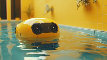 Yellow Futuristic Robot Swimming in Water
