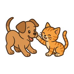 Naklejka premium Puppy Playing with Kitten