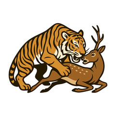 Illustration of a tiger hunting a deer in the wild