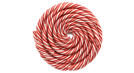 A vibrant, spiraled candy cane with red and white stripes, set against a plain background, ideal for festive themes
