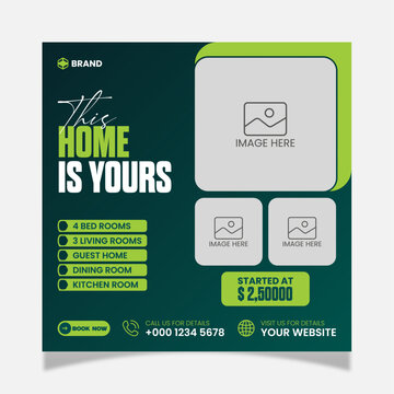 Modern and creative editable Real estate social media post template design