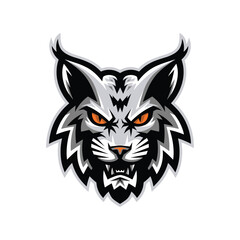 Fierce Lynx Head Mascot Logo in Black and Gray Vector Style