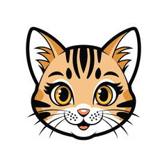 Cute Cartoon Cat Face Illustration with Big Eyes and Happy Expression