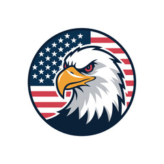 Bald Eagle Head Logo with American Flag in Circle Emblem Style