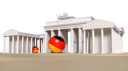 3D Illustration of Brandenburg Gate with German Flag Sphere — Berlin Landmark and National Symbol transparency background