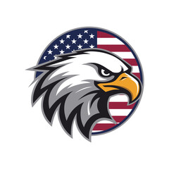 Patriotic Bald Eagle Head Logo with American Flag Background