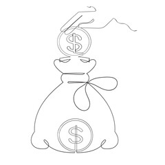 continuous line Money budget savings loan cash earning income wallet currency dollar card coin revenue piggy bank