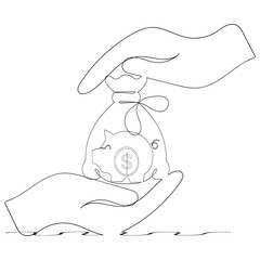 continuous line Money budget savings loan cash earning income wallet currency dollar card coin revenue piggy bank