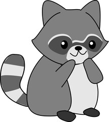 Adorable Cartoon Raccoon Illustration in Cute Sitting Pose – Perfect for Kids' Education, Prints, and Graphic Projects