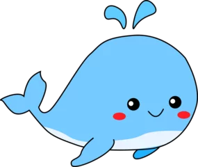 Gardinen Meerestiere Adorable Blue Whale Cartoon Illustration with Cute Face and Water Splash – Fun Marine Animal for Kids and Learning Materials  © Rizka Hafsaa's