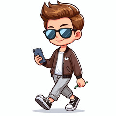 Cool boy cartoon vector running on white background