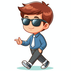 Cool boy cartoon vector running on white background