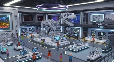 Immersive Science Museum Exhibit Dinosaur Skeleton Showcase and Interactive Displays