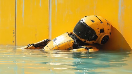 Yellow Futuristic Robot Swimming in Water