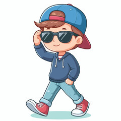 Cool boy cartoon vector running on white background