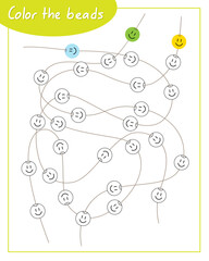 Color the beads emoticons. Lesson for children education and activities. Age 5-7.