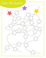 Color the star beads. Lesson for children education and activities. Age 5-7.