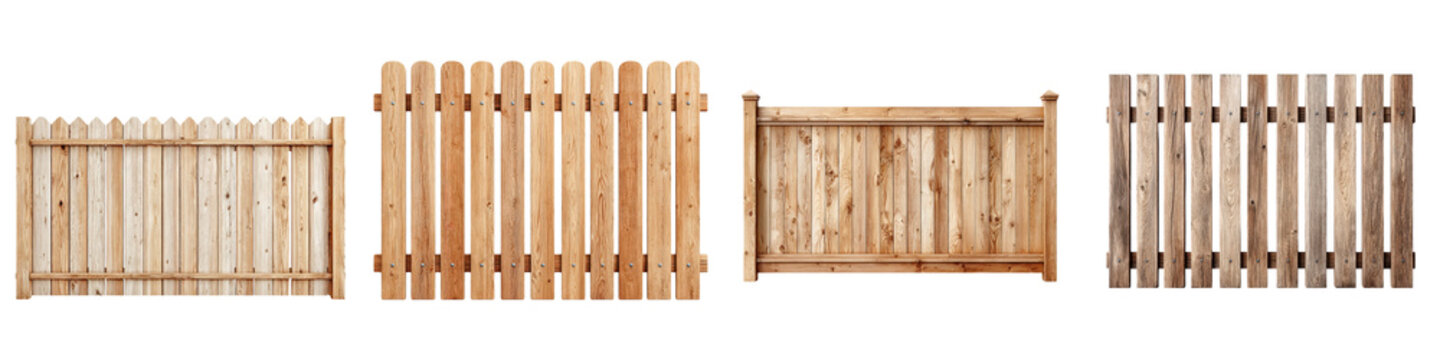 A collection of various wooden fences and gates  long title This image showcases a variety of rustic wooden fencing and gate designs including picket