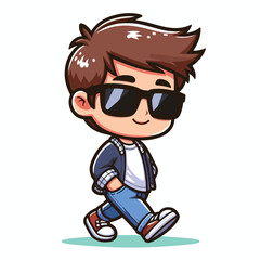Cool boy cartoon vector running on white background