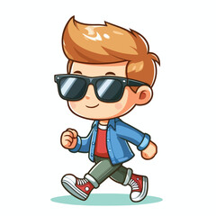 Cool boy cartoon vector running on white background
