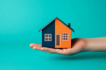 
A beautifully crafted small house model with a unique dual color, symbolizing property, homeownership, and real estate