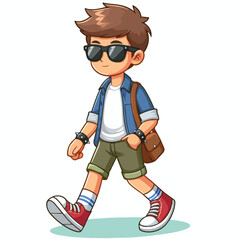 Cool boy cartoon vector running on white background