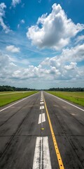 Empty Airport Runway with Blue Sky