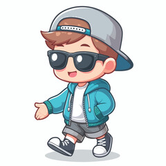 Cool boy cartoon vector running on white background