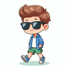 Cool boy cartoon vector running on white background