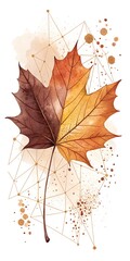 Watercolor Autumn Maple Leaf with Geometric Lines