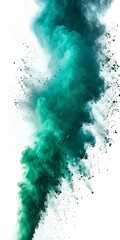 Dynamic Green Emerald Powder Explosion on White