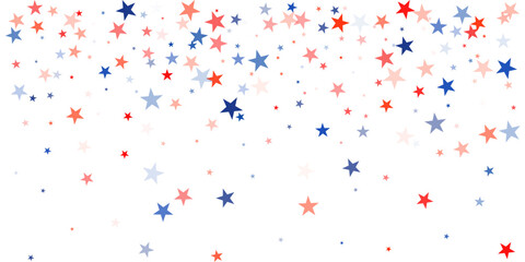 USA flag stars background, red and blue stars confetti