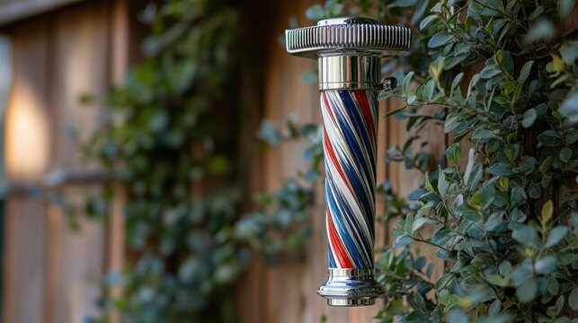 Vintage barber pole on wooden wall