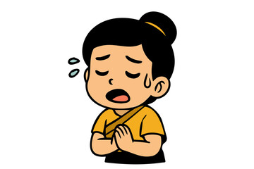 Cute cartoon girl line drawing