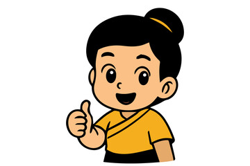 Cute cartoon girl line drawing