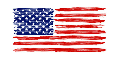American flag grunge paint texture. USA Flag. Vector Illustration of United States Of America flag with scratch texture.