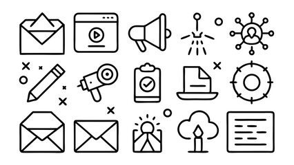 Marketing and communication doodle icons set