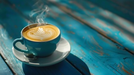 cup of coffee on wooden table