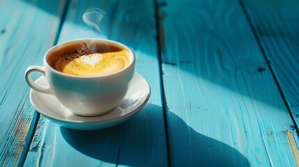 cup of coffee on wooden table