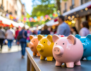 Colorful Piggy Banks Showcasing Community Event Focus on Savings